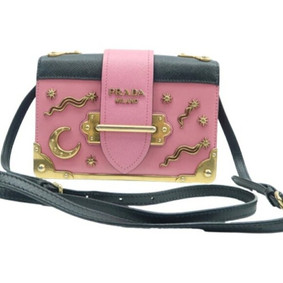 Prada Cahier Pink & Black Leather Shoulder Bag - Picture 1 of 12